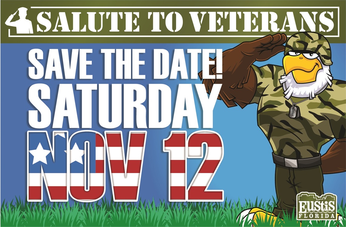 Veterans save the date cartoon eagle saluting