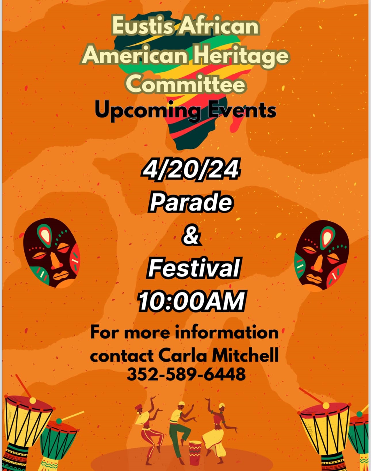 The African American Heritage Festival and Parade will be on April 20th, beginning at 10:00 A.M.