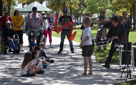 A young performer wows the crowd at a previous Busker’s Festival in Eustis.