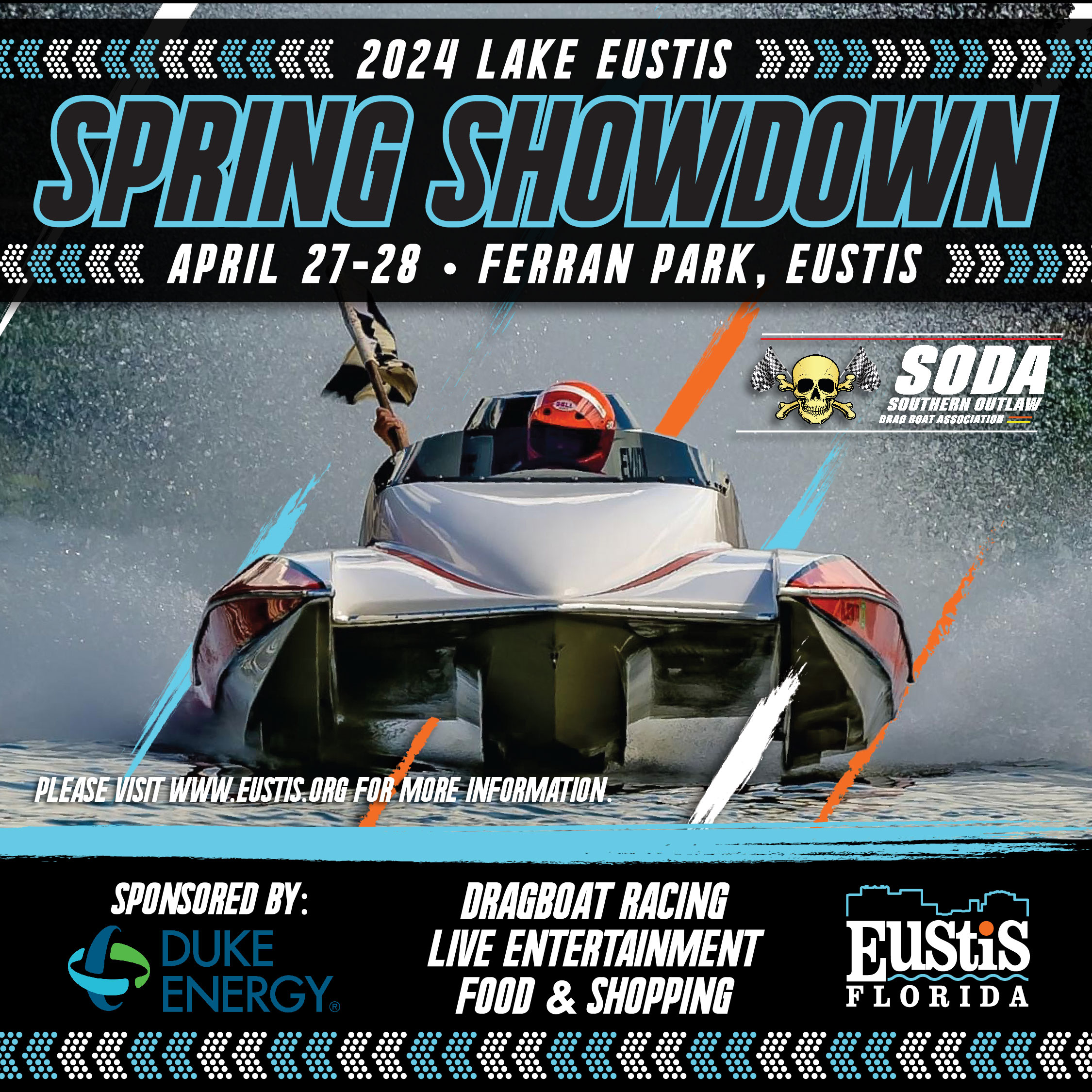 Flyer for the Drag Boat races taking place April 27-28, 2024