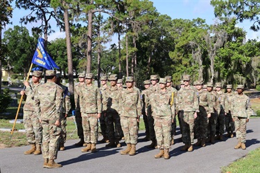 Eustis High School AFJROTC marching during the Veterans Memorial Unveiling Ceremony. 