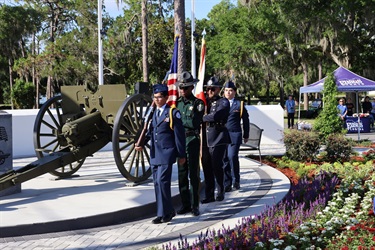 Eustis High School AFJROTC and the Eustis Police Department presenting the color during the Veterans Memorial Unveiling Ceremony.