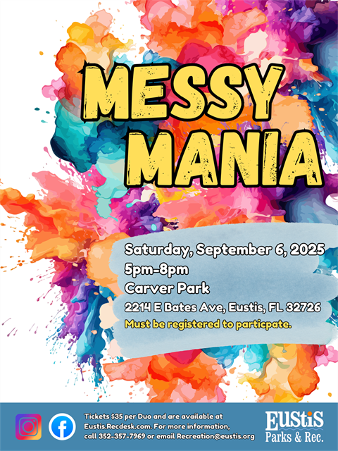 Messy Mania 2025 will be on Saturday, September 6 from 5 -  8 p.m. in Carver Park
