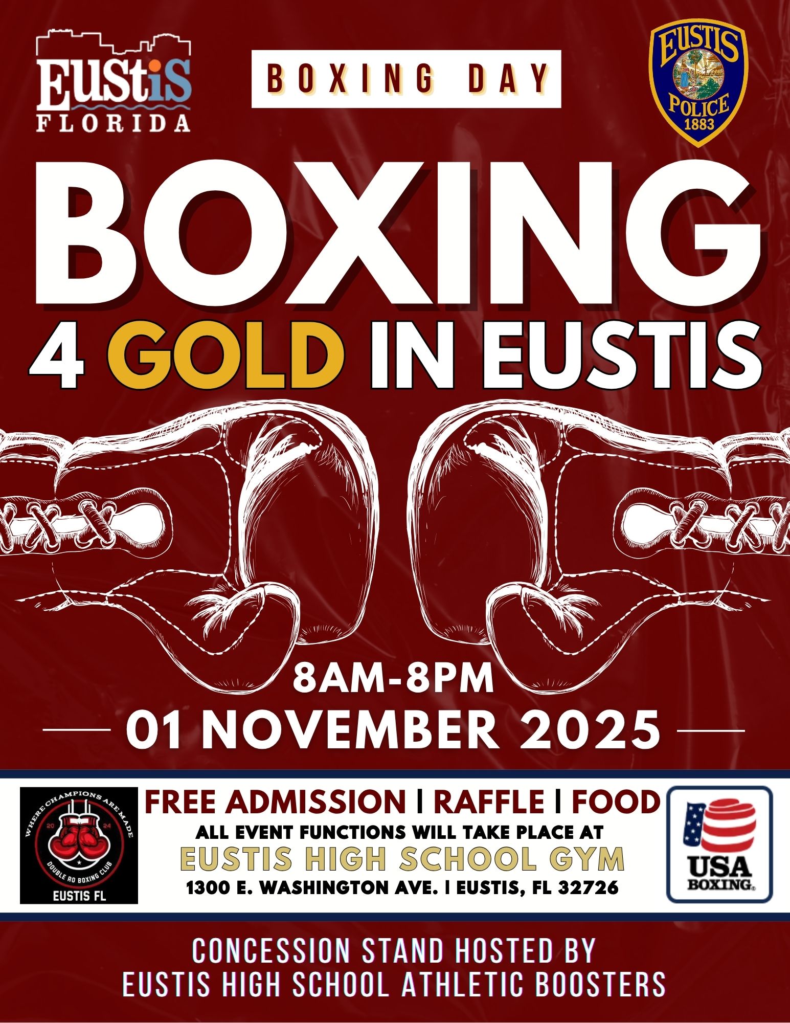Boxing 4 Gold will be on Saturday, Nov. 1 from 8 a.m. - 8 p.m. at Eustis High School