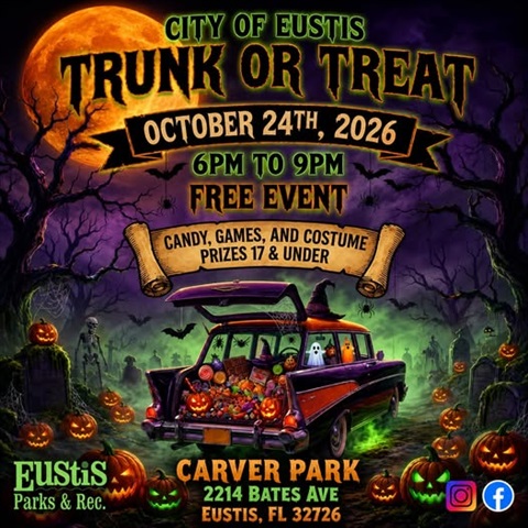 Trunk or Treat will be on Saturday, Oct. 24 in Carver Park, from 6 - p.m.
