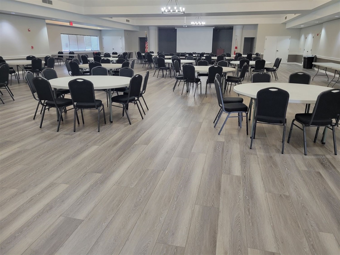 Community Center with 15 round tables set up